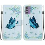 For Nokia G42 Crystal Texture Colored Drawing Leather Phone Case(Blue Pansies)