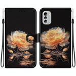 For Nokia G60 Crystal Texture Colored Drawing Leather Phone Case(Gold Peony)
