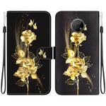 For Nokia G300 Crystal Texture Colored Drawing Leather Phone Case(Gold Butterfly Rose)