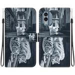 For Nokia X30 Crystal Texture Colored Drawing Leather Phone Case(Cat Tiger Reflection)