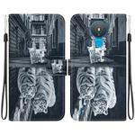 For Nokia 1.4 Crystal Texture Colored Drawing Leather Phone Case(Cat Tiger Reflection)