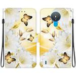 For Nokia 1.4 Crystal Texture Colored Drawing Leather Phone Case(Gold Butterfly Epiphyllum)