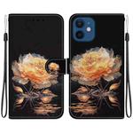 For iPhone 12 mini Crystal Texture Colored Drawing Leather Phone Case(Gold Peony)