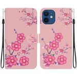 For iPhone 12 mini Crystal Texture Colored Drawing Leather Phone Case(Cherry Blossoms)