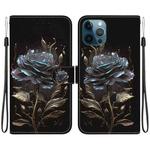 For iPhone 12 Pro Max Crystal Texture Colored Drawing Leather Phone Case(Black Rose)