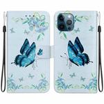 For iPhone 12 Pro Max Crystal Texture Colored Drawing Leather Phone Case(Blue Pansies)