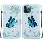 For iPhone 12 / 12 Pro Crystal Texture Colored Drawing Leather Phone Case(Blue Pansies)