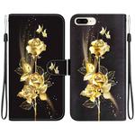 For iPhone 8 Plus / 7 Plus Crystal Texture Colored Drawing Leather Phone Case(Gold Butterfly Rose)