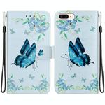 For iPhone 8 Plus / 7 Plus Crystal Texture Colored Drawing Leather Phone Case(Blue Pansies)