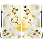 For iPhone SE 2022 / SE 2020 Crystal Texture Colored Drawing Leather Phone Case(Gold Butterfly Epiphyllum)