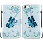 For iPhone SE 2022 / SE 2020 Crystal Texture Colored Drawing Leather Phone Case(Blue Pansies)
