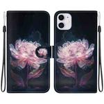 For iPhone 11 Crystal Texture Colored Drawing Leather Phone Case(Purple Peony)