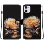 For iPhone 11 Crystal Texture Colored Drawing Leather Phone Case(Gold Peony)
