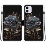 For iPhone 11 Crystal Texture Colored Drawing Leather Phone Case(Black Rose)
