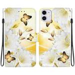 For iPhone 11 Crystal Texture Colored Drawing Leather Phone Case(Gold Butterfly Epiphyllum)