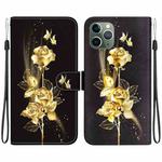 For iPhone 11 Pro Crystal Texture Colored Drawing Leather Phone Case(Gold Butterfly Rose)