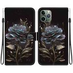 For iPhone 11 Pro Crystal Texture Colored Drawing Leather Phone Case(Black Rose)
