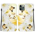 For iPhone 11 Pro Crystal Texture Colored Drawing Leather Phone Case(Gold Butterfly Epiphyllum)