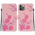 For iPhone 11 Pro Crystal Texture Colored Drawing Leather Phone Case(Cherry Blossoms)