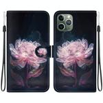 For iPhone 11 Pro Max Crystal Texture Colored Drawing Leather Phone Case(Purple Peony)