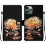 For iPhone 11 Pro Max Crystal Texture Colored Drawing Leather Phone Case(Gold Peony)