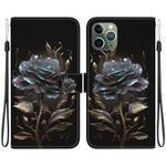 For iPhone 11 Pro Max Crystal Texture Colored Drawing Leather Phone Case(Black Rose)