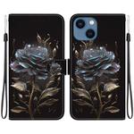 For iPhone 13 Crystal Texture Colored Drawing Leather Phone Case(Black Rose)