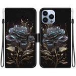 For iPhone 13 Pro Crystal Texture Colored Drawing Leather Phone Case(Black Rose)