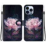 For iPhone 13 Pro Max Crystal Texture Colored Drawing Leather Phone Case(Purple Peony)