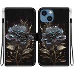 For iPhone 14 Crystal Texture Colored Drawing Leather Phone Case(Black Rose)