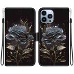 For iPhone 15 Pro Max Crystal Texture Colored Drawing Leather Phone Case(Black Rose)