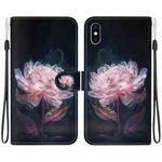 For iPhone XS / X Crystal Texture Colored Drawing Leather Phone Case(Purple Peony)