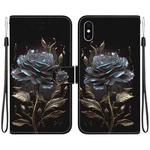 For iPhone XS / X Crystal Texture Colored Drawing Leather Phone Case(Black Rose)