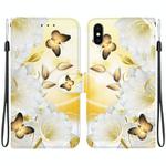 For iPhone XS / X Crystal Texture Colored Drawing Leather Phone Case(Gold Butterfly Epiphyllum)