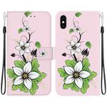 For iPhone XS / X Crystal Texture Colored Drawing Leather Phone Case(Lily)