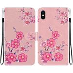 For iPhone XS / X Crystal Texture Colored Drawing Leather Phone Case(Cherry Blossoms)