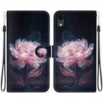 For iPhone XR Crystal Texture Colored Drawing Leather Phone Case(Purple Peony)