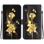 For iPhone XR Crystal Texture Colored Drawing Leather Phone Case(Gold Butterfly Rose)