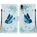 For iPhone XR Crystal Texture Colored Drawing Leather Phone Case(Blue Pansies)