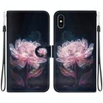 For iPhone XS Max Crystal Texture Colored Drawing Leather Phone Case(Purple Peony)