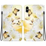 For iPhone XS Max Crystal Texture Colored Drawing Leather Phone Case(Gold Butterfly Epiphyllum)