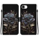 For iPhone SE 2024 Crystal Texture Colored Drawing Leather Phone Case(Black Rose)