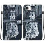 For iPhone SE 2024 Crystal Texture Colored Drawing Leather Phone Case(Cat Tiger Reflection)