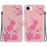 For iPhone SE 2024 Crystal Texture Colored Drawing Leather Phone Case(Cherry Blossoms)