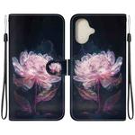 For iPhone 16 Crystal Texture Colored Drawing Leather Phone Case(Purple Peony)