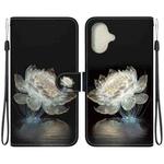 For iPhone 16 Crystal Texture Colored Drawing Leather Phone Case(Crystal Peony)