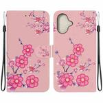 For iPhone 16 Crystal Texture Colored Drawing Leather Phone Case(Cherry Blossoms)