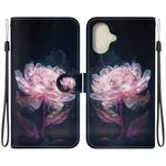 For iPhone 16 Plus Crystal Texture Colored Drawing Leather Phone Case(Purple Peony)