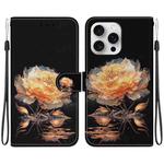 For iPhone 16 Pro Crystal Texture Colored Drawing Leather Phone Case(Gold Peony)