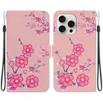 For iPhone 16 Pro Crystal Texture Colored Drawing Leather Phone Case(Cherry Blossoms)